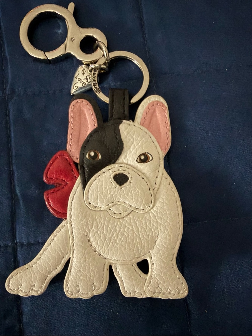 Brighton Leather French Bulldog Keychain Charm in White, Black, Pink & Red